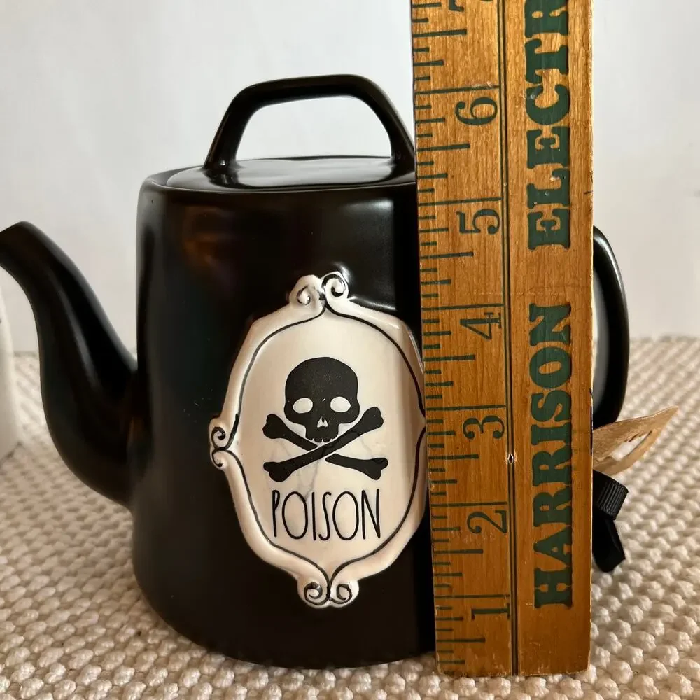 Rae Dunn Halloween Black Poison Teapot Witch Brew Party Skull Bones